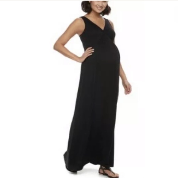 Maternity A: Glow Knot Maxi Dress Black Sleeveless - Picture 1 of 6